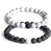 Generico Set Coppia Bracciali della Distanza per Lui e per Lei in Pietra Lavica e Howlite, elastici, fatti a mano