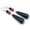 Generico Orecchini in Onice Nero e Corallo Rosso, Pendenti Lunghi in Argento 925, Gioielli Pietre Dure, Bijoux Artigianali, Regalo per Lei
