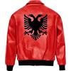 A&M Express Drake Red Faux Lether Shirt Collar 2 Headed Eagle Jacket - Bandiera Albanese YKK Zipper Giacca con tasche multiple, Rosso, L