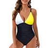 JFAN Costume Intero Donna Moda Stampa Push Up a Vita Alta Costumi Spaghetti Spalline Scollo a V Costume da Bagno Senza Schienale Beachwear，Nero + Bianco Giallo XXL