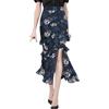 Hdhdeueh Gonna da donna in chiffon con stampa floreale, lunghezza media, gonna increspata a sirena che scorre con fessura sottile, Blu, M