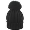 Brillabenny Cappello Nero Lana Merinos e PON PON Pelliccia Vera x Ragazza, Donna, Uomo Cappellino Hat Fur Luxury