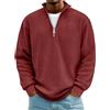 Generic 1/4 Zip Pullover Uomo Casual Solido Texture Collared Felpe Quarter Zip Manica Lunga Top Autunno Inverno Caldo Abbigliamento Sportivo All'aperto, Rosso, 3XL