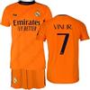 Real Madrid - Conjunto Camiseta y Pantalón Segunda Equipación Temporada 24/25, Vini Jr., Niños 14 Años, Replica con Licencia Oficial