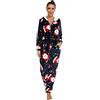 QIYUANT Natale Pigiama Donna Intero Tutina in Flanella Cerniera Morbido Intera Manica Lunga con Cappuccio Invernali Caldo Pigiami Monopezzo Onesies Tuta da Casa Blu Scuro XXL