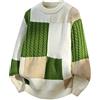 Generisch Maglione da uomo in maglia patchwork - maglione oversize con treccia e maglia a coste | maglione colorato multicolore per autunno e inverno, Stil_z03 verde, 3XL