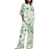 Uwdiohq Abiti Estivi per Donna 2 Set di Lino in Cotone T-Shirt Oversize Pantaloni A Gamba Dritta Tuta Taglie Forti Camicia da Notte Elegante (Mint Green, XXXL) Pigiama Lungo Leggero Pigiami
