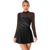 inhzoy Donna Abito da Pattinaggio Artistico con Strass Body da Ginnastica Danza Classica Moderna Leotard Vestito da Ballo Latino Lirico Ritmica Maniche Lunghe Dancewear Nero XL