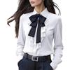Generic Camicetta da donna in raso, elegante, elegante, con fiocco, collo a maniche lunghe, camicia da lavoro elegante, Raso 04-bianco, S