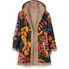 Generisch Cappotto con cappuccio stampato etnico da donna con cerniera a maniche lunghe di media lunghezza, Blu, L