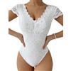 Ausing Donna Body Elegante Modellante Top Pizzo Eleganti da Donna Sottogiacca Maniche Corte Tulle Nero Camicia Maniche Corta Bordeaux Abbigliamento Sexy Corpetto Blusa Trasparente Cerimonia XS