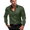 IndoPrimo Camicia da uomo in raso con colletto spalmato linea collo tinta unita maniche lunghe vestibilità regolare stile occidentale e lunghezza standard, Oliva, 52