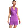 CHICTRY Abito da Pattinaggio Artistico Donna Body Danza Classica con Paillettes Nappa Vestito Ballo Latino Americano Costume di Jazz Tango Competizione Viola L