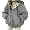 Genérico Giacca Sherpa per Donne e Adolescenti Reversibile Y2k con Cerniera e Cappuccio Giacca in Pile Cappotto Invernale Grunge Abbigliamento Coreano Esterno, blu, S