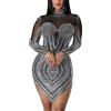 VIVICOLOR Abito da Donna Aderente con processo di Perforazione a Caldo, Mini Abito Glitterato con Strass Sexy, Abito da Sera in Rete Trasparente