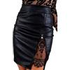 EALLEN Gonna in Pelle da Donna,Gonna di Pelle Gonne in Pelle PU da Donna Mini Elastiche a Vita Alta in Pizzo Patchwork con Cerniera Serale al Ginocchio (Color : 1, Size : Large)
