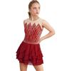 LiiYii Abito da Pattinaggio Artistico Bambina Ragazza Paillettes Leotards Body Danza Classica Moderna tutù Gonna da Balletto Costume Ballo Latino Jazz Salsa Borgogna 15-16 Anni