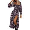 Generisch Abito da donna casual con scollo quadrato, maniche lunghe con spacco coscia, stampa floreale boho, linea A, legato davanti, Lilla, M
