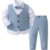Rswnyirn Tuta per bambini, per matrimonio, battesimo, smoking, 3 pezzi, per battesimo, abbigliamento da battesimo con giubbotto di tuta, pantaloni per feste, Azzurro, 92 cm-98 cm