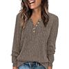 TANMESSO Maglione Henley a maniche lunghe da donna a tunica top girocollo camicie abiti alla moda, cachi, XL