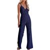 WOXIHUAN Tuta da Cerimonia Elegante da Donna Spalline con Scollo a V Tinta Unita in Pizzo Aperto sul Retro Tute Larghe a Gamba Larga Tuta Lunga