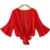 SaoBiiu Estate Donne Chiffon Scollo A V Cravatta Camicia In Vita Nero Con Volant Manica Top Pizzo Beach Cover Up Camicetta, 1, M