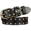 Niiyyjj Cinture da uomo in vera pelle traforata stile western, stile punk, con borchie e rivetti, Nero , 105 cm