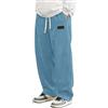 Generico Pantaloni Velluto A Coste Uomo Pantaloni Baggy Uomo Invernali Giapponesi A Coste Largo Taglio Dritto Modello con Vita Elasticizzata E Cordino Casual Pantalone Giapponesi Sky Blue XXL