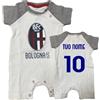 PELUSCIAMO Pagliaccetto Neonato Bologna Fc | Taglia Unica 3/6 Mesi | Manica Corta Personalizzabile Nome e Numero PS 10020