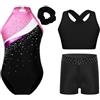 Freebily Balletto Body Danza Classica Bambina con Crop Top Pantaloncini e Fascia Body Ginnastica Artistica Senza Maniche Jumpsuit Sportiva da Allenamento Tutine Pagliaccetto Rosa 11-12 anni