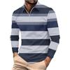 Generic Polo da uomo a maniche lunghe a righe con cerniera, colletto con cerniera, polo a maniche lunghe da uomo, comoda polo a righe, polo alla moda con strisce, Grigio, M