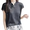 Generic Camicia Cinese Cheongsam da Donna con Maniche a 3/4 Camicetta Slim Fit con Collo a V Tee Tops Stile Asiatico Tradizionale(Black,Medium)