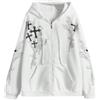 Juankrynord Donne Uomini Y2k Zip Up Oversize Felpa con Cappuccio Gotico Croce Grafica Emo Grunge Baggy Giacca in Pile 90s Punk Streetwear (Bianco,XL)