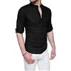 Evoga Camicia di Lino Uomo Serafino Estiva Casual con Collo alla Coreana (L, Celeste Medio)