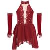 Choomomo Abito Danza Contemporanea Bambina Ragazza Abito Danza Moderna Lirica Abbigliamento Pattinaggio Artistico Body Ginnastica Balletto Abbigliamento Danza 5-16 Anni Borgogna 9-10 Anni