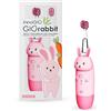 innoGIO GIOrabbit - Spazzolino da denti elettrico per bambini, 7 colori LED, manico in silicone, 4 modalità, timer 2 min, adatto per bambini tra 2 e 12 anni, rosa, batteria AAA non inclusa (testina