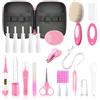 Qunlions life Kit per la cura del bambino e la cura del bambino, kit essenziale 21 in 1, portatile, con spazzola per capelli, pettine e aspiratore nasale, per neonati e ragazze (rosa)