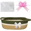 Hiseng Cestini Portaoggetti Intrecciato in Corda di Cotone con Manici, Cesti Regalo Vuoto con Sacchetti Regalo e Fiocchi, Cestini Regali per Natale, Matrimoni, Compleanni, Pasqua (Verde)