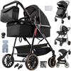Prokoke Passeggino Trio, Trio Passeggino Neonati con Due Modi Reversibili per Spingere, Passeggini 3 in 1 Una Lega di Alluminio a Cornice, Tris con Design Pieghevole in Un Clic (V8 Black)