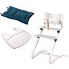 Leander - Seggiolone - Sedia per bambini - Sedia per adulti con archetto + vassoio bianco + cuscino blu scuro