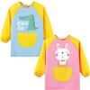 Happy Cherry Grembiulino Maniche Lunghe Grembiule per Bambini Grembiule Artigianale Bambini Tessuto Impermeabile Elementi Animali Carini 2 Pezzi Stile C 8-12 Anni