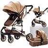 NADDLILY Passeggino Trio, Passeggino 3 in 1 con Spinta Reversibile a Due Vie, Trio Passeggino Neonati con Accessori, Carrozzina per Neonati con Design Portatile Pieghevole Un Clic (739 Beige)