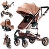 Doraystar Passeggino 3 in 1, Passeggino Trio con Due Modalità di Spinta Reversibile, Trio Passeggino Neonati con Design Pieghevole in Un Clic, Trio Neonato con Grande Nacelle Comoda (739 Beige)