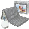 baby idea Babysanity Materasso Lettino Campeggio Tappeto Gioco Antiscivolo Sfoderabile a Norma EN16890:2017 Federa100% Cotone Oeko-tex® Interno Certificato Certipur™ OMAGGIO Borsa da Viaggio (60x120x6 Grigio)
