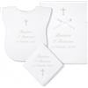 COCCOLE - Set 3 Pezzi per Battesimo Fazzoletto, Vestina e Busta - Set Completo Personalizzato con Nome e Data a Tema Croce Panna - Kit 3 Pezzi Battesimo in Tessuto Piquet 100% Made in Italy