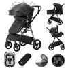 Kakbgee Cuoi Passeggino Combinato 3 in 1, Passeggini Cittadini Con Seggiolino Auto ECE R129, Passeggino Portatile Pieghevole In Un Clicco, Navicella Flessibile Convertibile Telaio In Alluminio Per