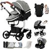 Aveainelle Pelle PU Passeggino 3 in 1, Trio Neonati da Viaggio Reversibile, Passeggino Pieghevole One-Click e Accessori Completi, Doppia Modalità di Freno per Ruote Anteriori e Posteriori (M518 Grey)