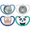 NUK 10225001 Ciuccio Space e Space Night, 6-18 mesi, Succhietti che si illuminano al buio con extra ventilazione, Silicone senza BPA, Blu, 4 pezzi