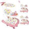 Willonin Girello per bambini e bambine 2in 1 con altezza regolabile, girello a piedi con musica, 8 ruote, musica, baldacchino, rosa