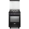 De'Longhi DMN 64 LSG Cucina A Gas, 60 Cm, Forno Elettrico Multifunzione, 4 Fuochi, Colore Nero Mat, Manopole Soft Touch, Easy Steam, Idroclean, Classe Energetica A
